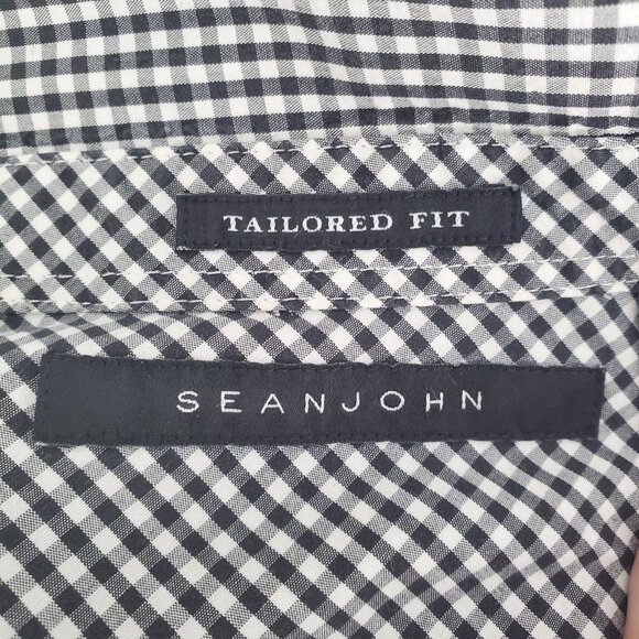 Sean John Dress Shirt Tailored Fit Black Checkered Diamond Mens Large EUC - Picture 9 of 9